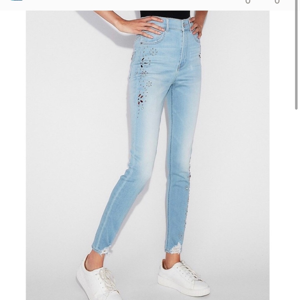 high waist embellished ripped ankle jeans express